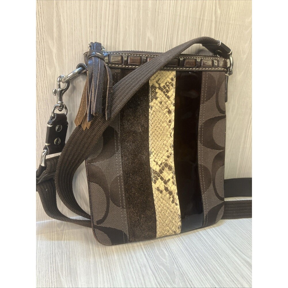 COACH Swingpack Hamptons Crossbody Signature Stripe Python 10266 Brown Canvas